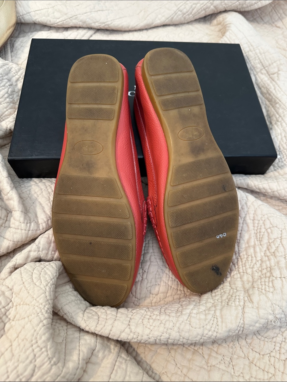 COACH Coral Red Leather Moccasin Loafers with Gold Hardware - Picture 2 of 2